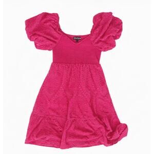 Midnight Doll Pink Eyelet Smocked Dress- Puff Sleeve- girls size medium